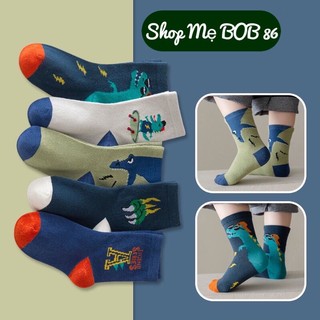 𝐌𝐞̣𝐁𝐨𝐛𝐊𝐞𝐦𝟖𝟔 - Set 5 Đôi Tất bé trai, Tất cotton họa tiết Khủng Long cho bé trai, Tất trẻ em, Tất hoạt hình cho bé