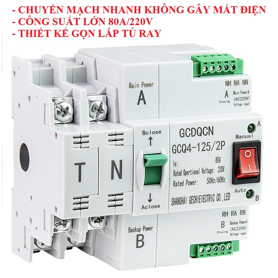 Bộ chuyển đổi nguồn điện tự động ATS 2P 100A chuyển mạch nhanh không gây mất điện hàng chính hãng