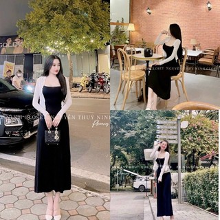 Set đầm maxi hai dây dáng dài kèm áo khoác