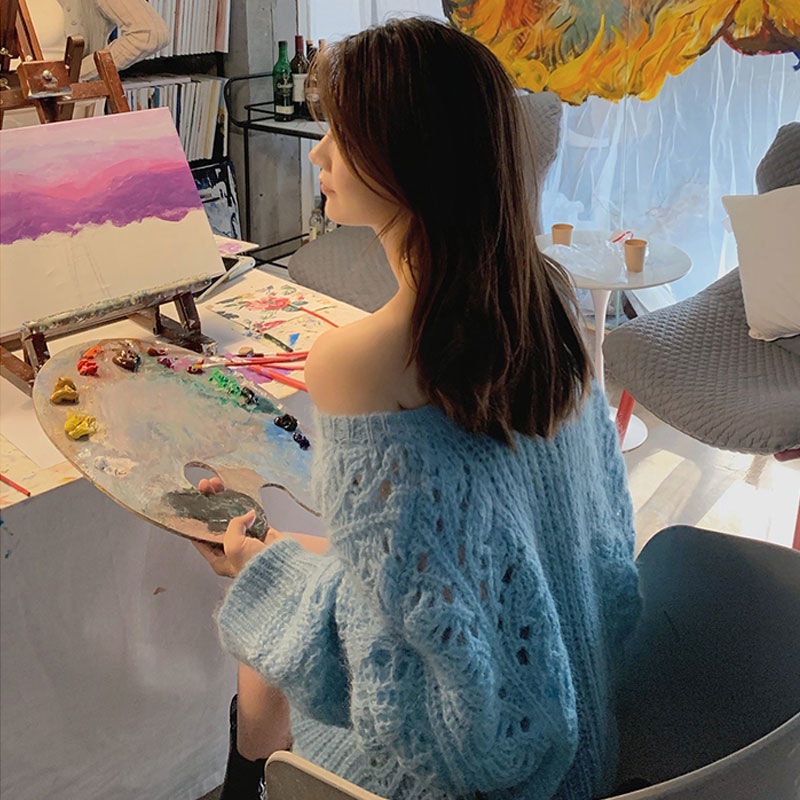 Jiashuchengv Áo Sweater Dáng Rộng Khoét Lỗ Rỗng Phong Cách Xuân Thu Mới Dễ Phối Đồ Cho Nữ