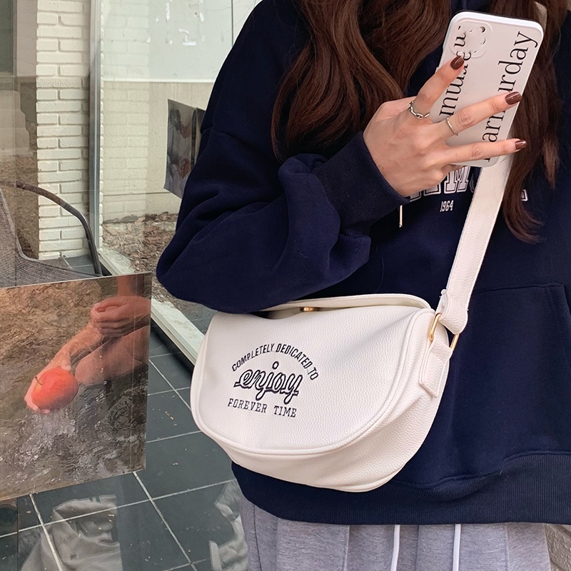 Túi Đeo Vai Màu Trơn Thêu Họa Tiết Thời Trang Cao Cấp Cho Nữ