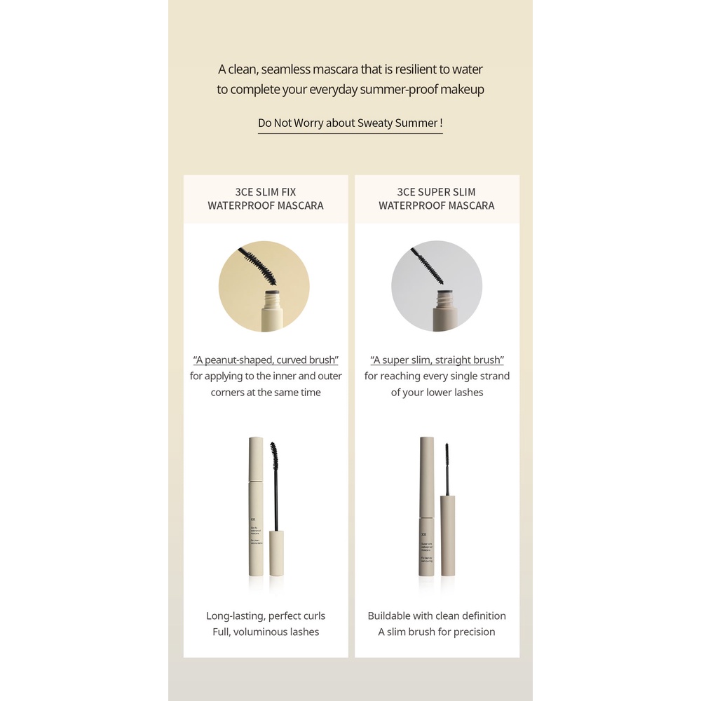 Mascara Dày Mi Cong Mi 3CE Slim Fix + Super Slim Wateroof Mascara