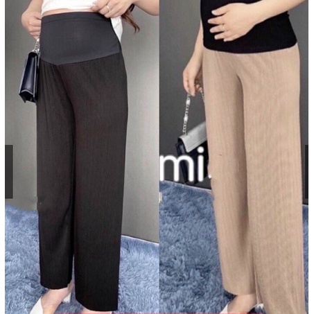 Quần Bầu Dài Ống Rộng Dáng Suông Chất Liệu Thun Tăm Có Đáp Bụng Co Giãn Thoải Mái Cho Mẹ