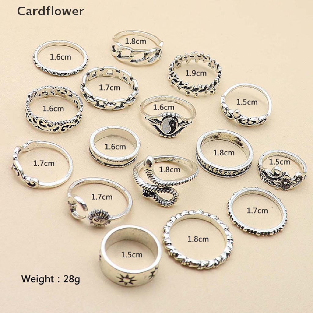 < Cardflower > Bộ 16 Nhẫn Hợp Kim Hình Rắn Mặt Trăng Mặt Trời Cá Tính Khí Chất Phong Cách Retro Cá Tính Cho Nữ Đang Giảm Giá