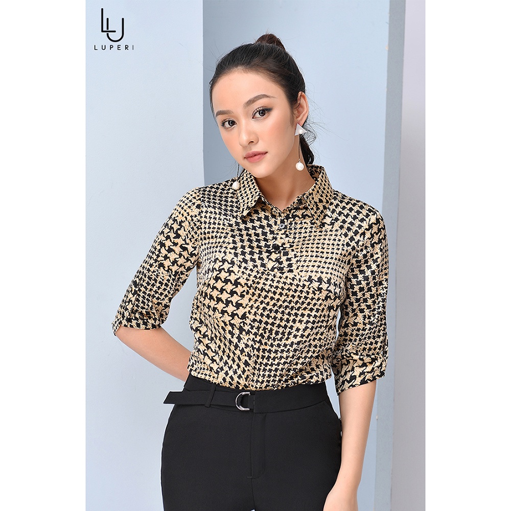 Áo sơ mi họa tiết cao cấp LUPERI LFSM1195 vằn trắng đen cách điệu trẻ trung, hiện đại, dễ mix đồ