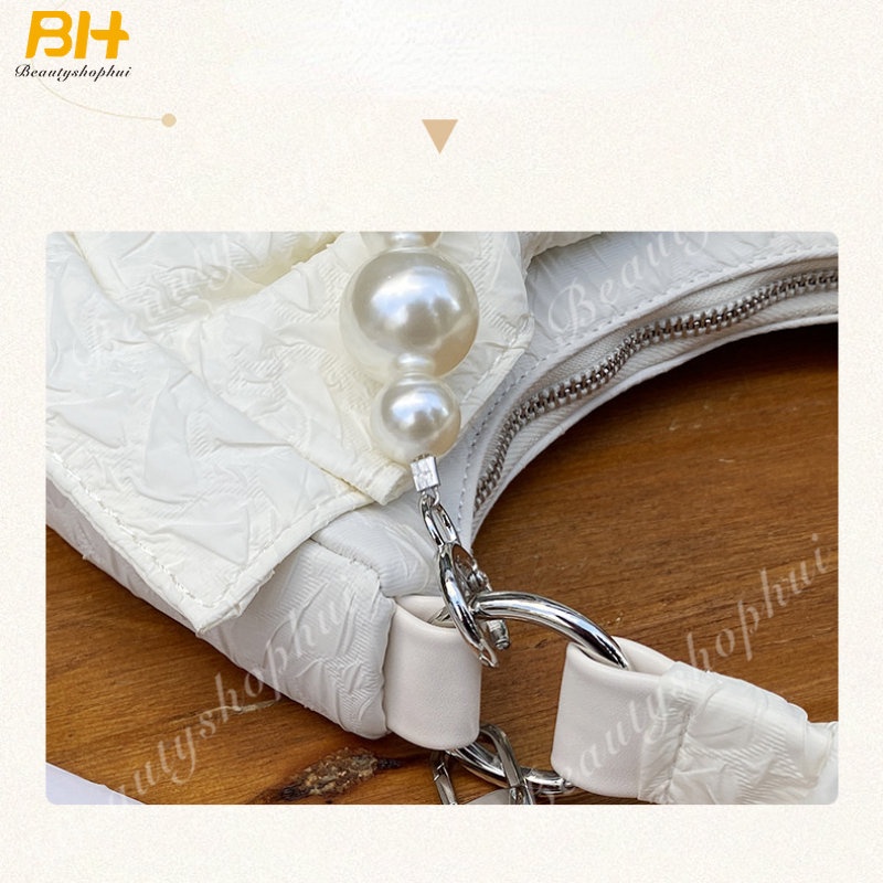 Túi Đeo Chéo Xếp Ly Đính Nơ Ngọc Trai Thời Trang Cho Nữ