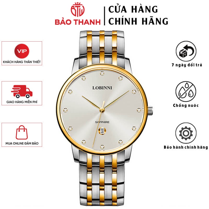 Đồng Hồ Nam LOBINNI No.3010-6 Chính Hãng BH 24T Chịu Nước 50m Kính Chống Xước Dây Thép Không Gỉ (Máy Quartz)