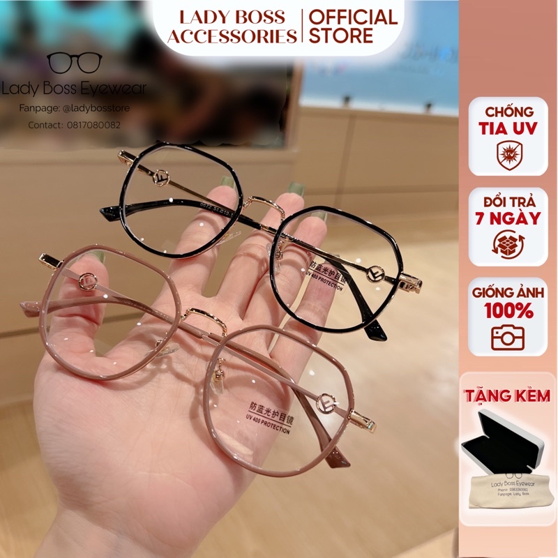Gọng kính Oval chân kim loại tĩnh điện cắt ánh sáng xanh chống uv cho nam nữ