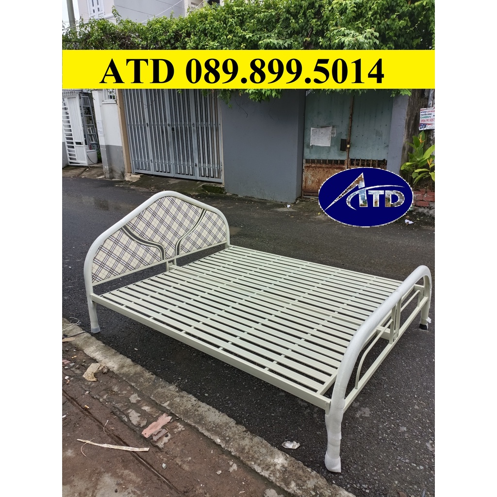 Giường sắt 1m6x2m màu trắng kem giá rẻ, giao hàng nhanh, bao lắp ráp tại nhà HCM, Đồng Nai, Bình Dương, Long An