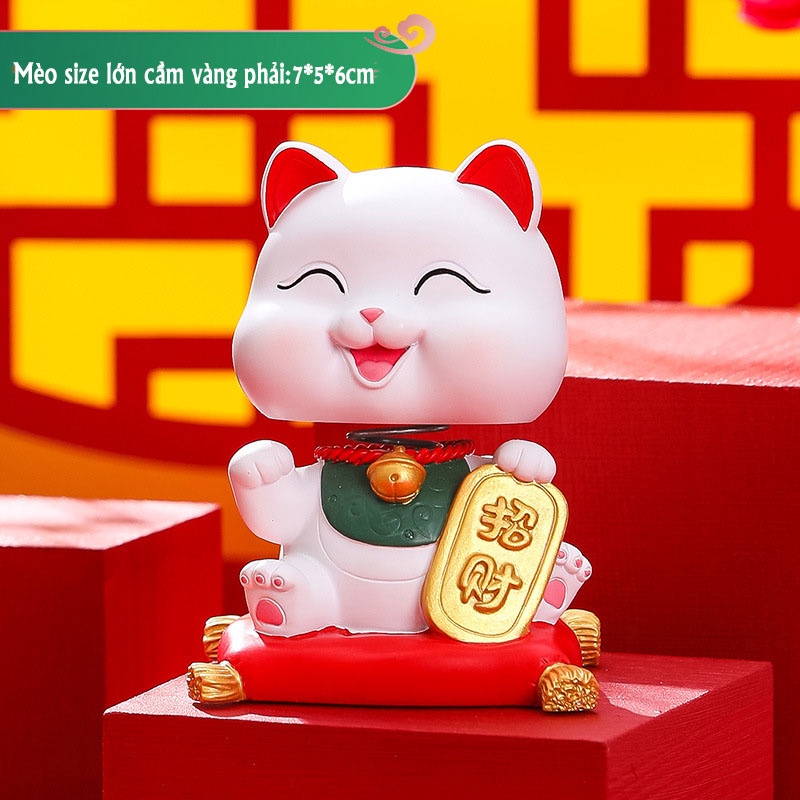 Tượng mèo thần tài trắng khăn xanh 3 size chất liệu PVC nhiều kiểu dáng độc đáo trang trí phòng khách, nhà cửa, quà tặng