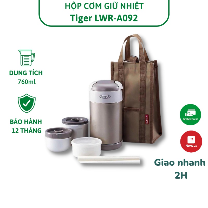 Hộp đựng cơm giữ nhiệt văn phòng nhật bản, chất liệu inox Tiger LWR-A092, tặng kèm túi vải