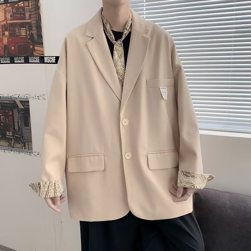 Áo Khoác Vest Tay Dài Dáng Rộng Phối Cà Vạt Kiểu Preppy Cá Tính Cho Nam