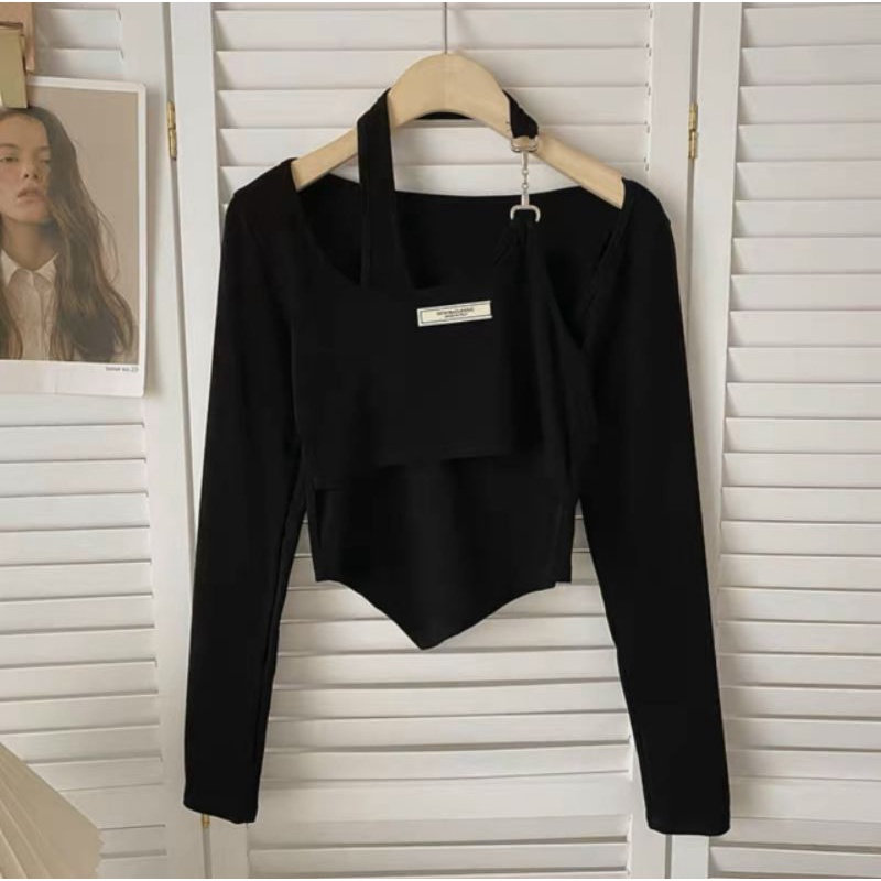 Áo thun tay dài vạt nhọn phối xích (U.GN) alohashop91