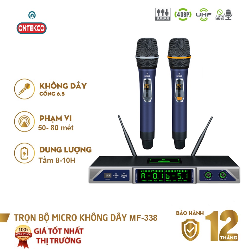 Micro không dây ONTEKCO MF333/ MF338 cao cấp đa năng dùng cho mọi loại loa kéo, amply