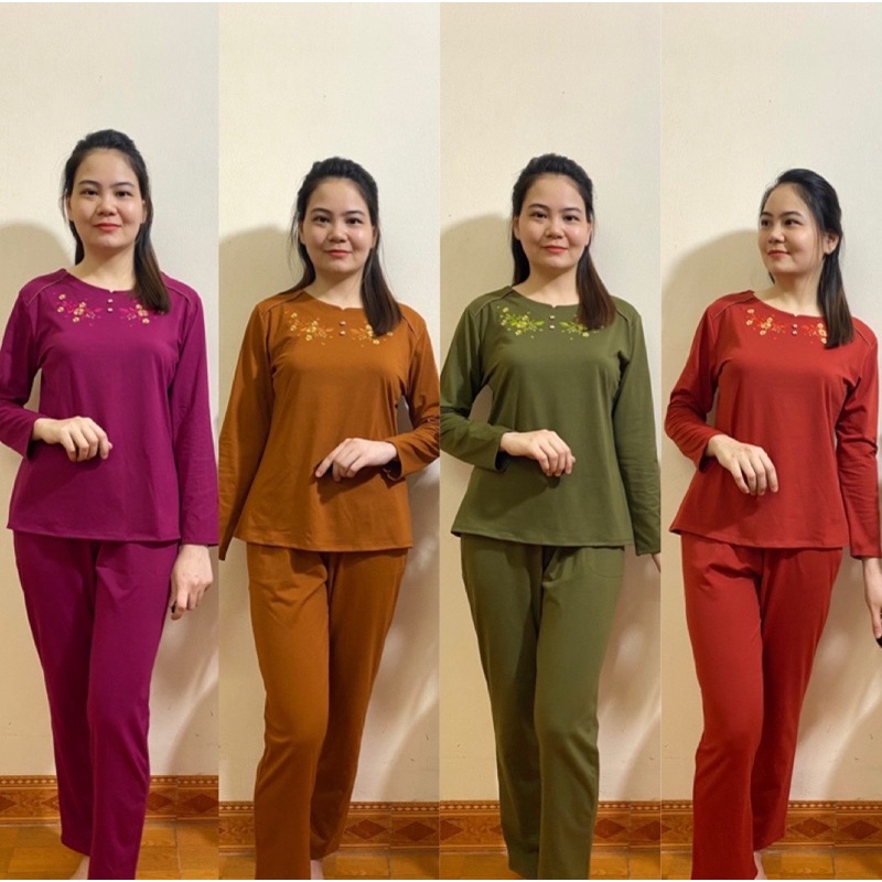 Bộ trung niên mặc nhà thu đông cho bà cho mẹ chất cotton cực kỳ thoải mái ( MẪU HOA MÍ BÊN VAI)