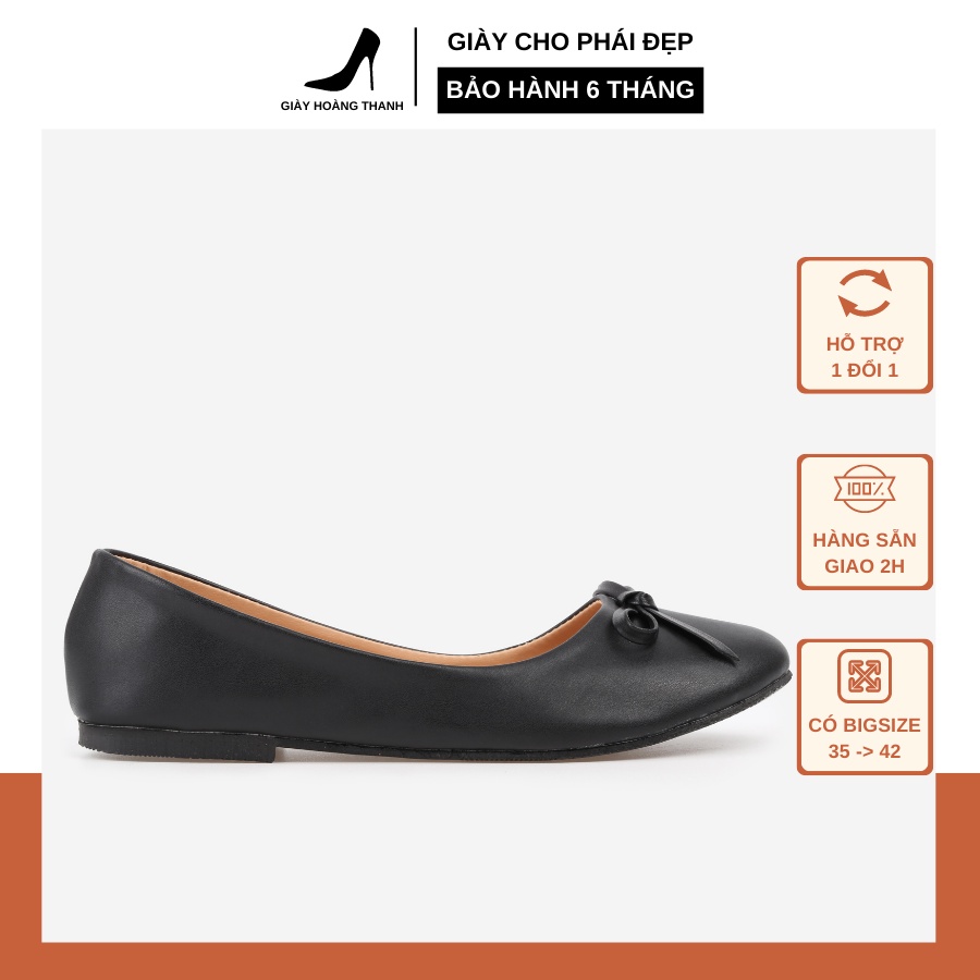 Giày Búp Bê Nữ Da Mềm Đính Nơ Xinh Xắn Giày Đế Bệt Mũi Tròn Thời Trang Hoàng Thanh A06