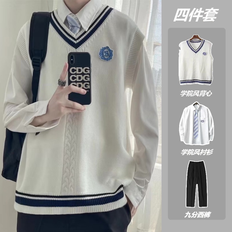 Áo Vest Đồng Phục Học Sinh Dáng Rộng Phong Cách Preppy Hàn Quốc Dành Cho Nam