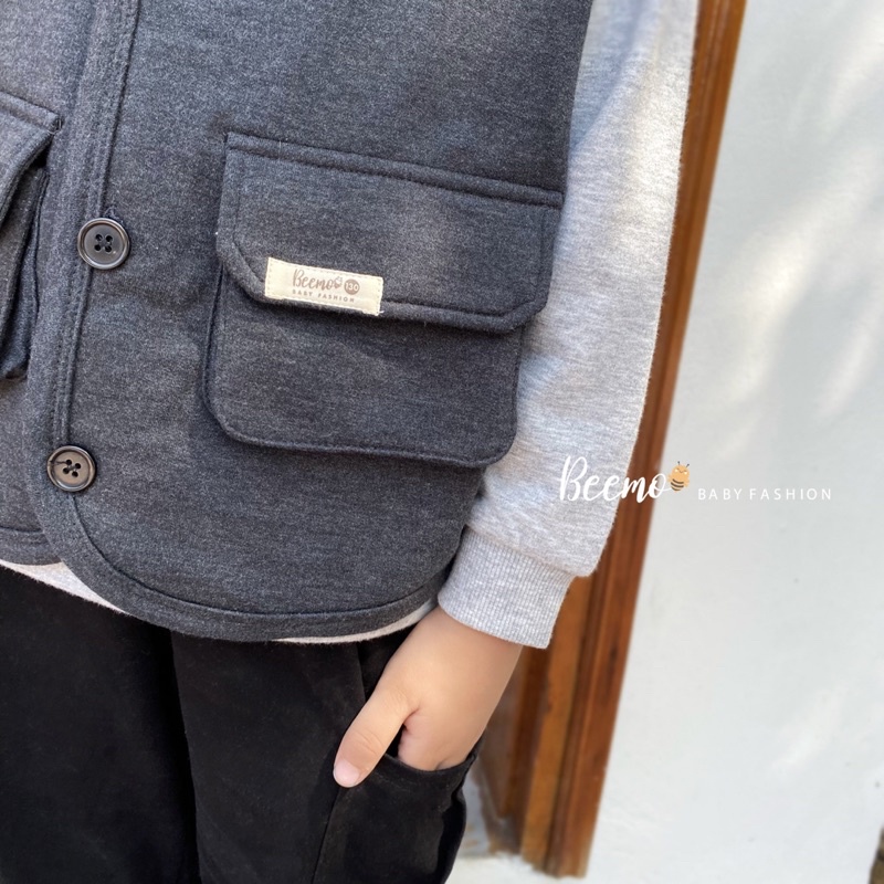 Áo gile nỉ bông phối dài tay beemo cho bé 9 đến 24kg