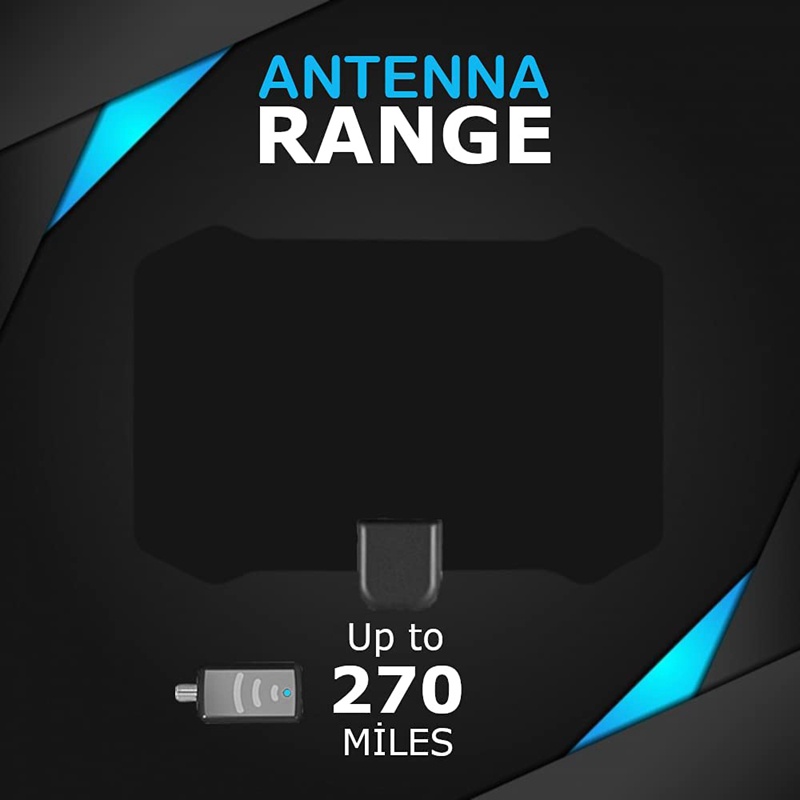 Ăng ten tv trong nhà kỹ thuật số - ăng ten hdtv thông minh, hỗ trợ rõ ràng 1080p 4k, tăng cường tín hiệu khuếch đại mạnh mẽ, phạm vi 270 dặm