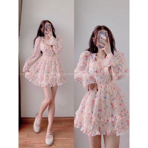 ĐẦM HOA CÚP NGỰC RỚT TAY LOE