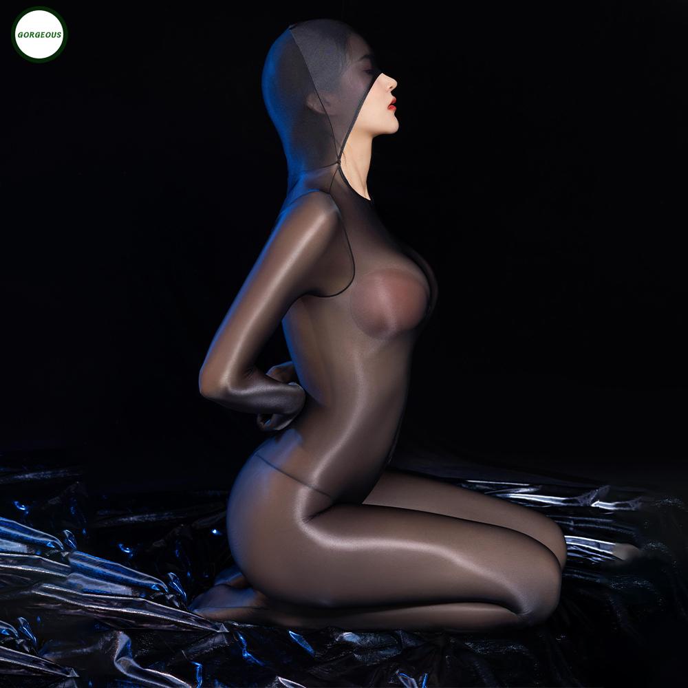 GORGEOUS~Open Crotch Romper Women Sheer Jumpsuit Full Body Glossy Jumpsuit Lingerie