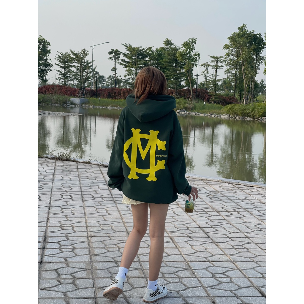 Áo Hoodie chữ Mikenco vàng áo nỉ 100% cotton form rộng màu đen - màu trắng và màu xanh lá Unisex Nữ