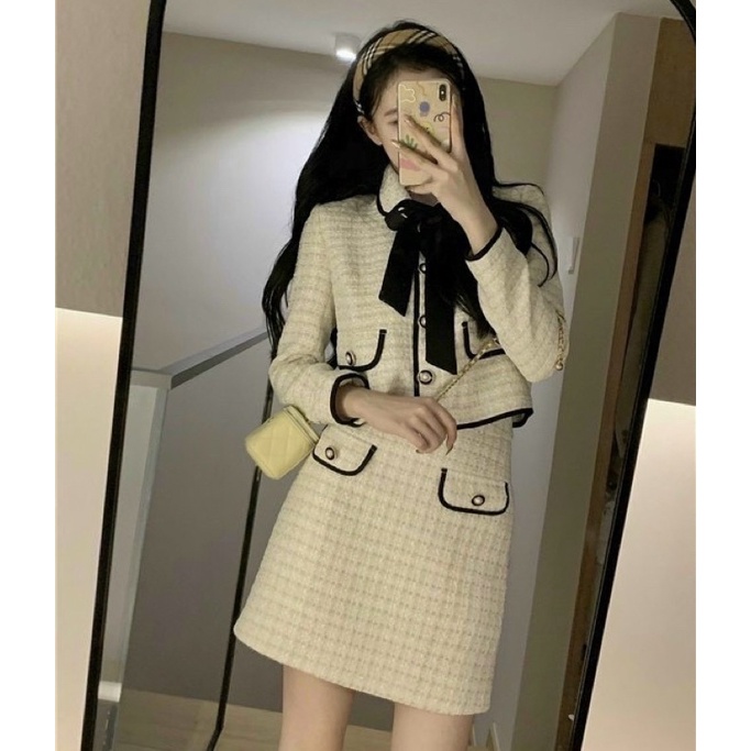SET DẠ KEM TAY DÀI KÈM TAG NƠ