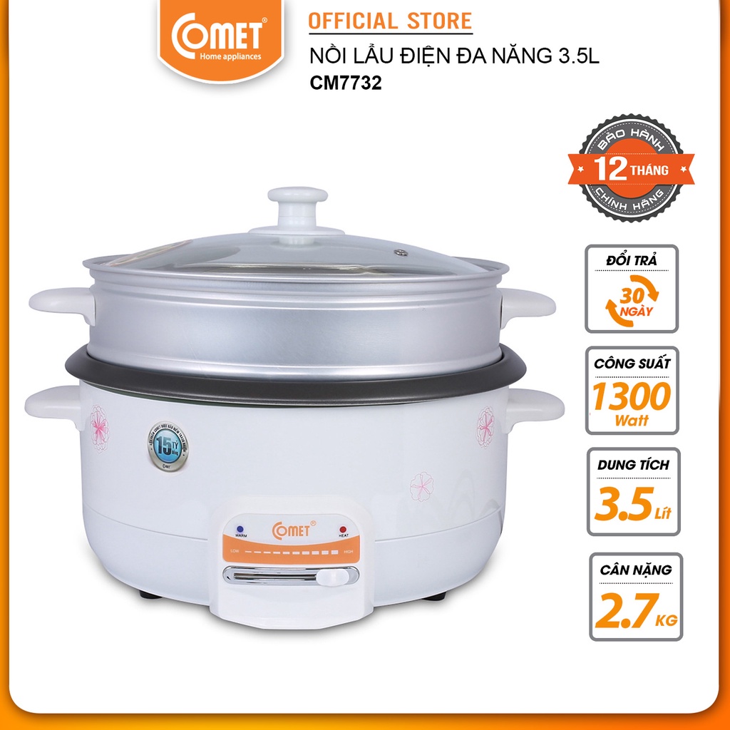 [Mã ELCMVIP1 giảm 10% đơn 699K] Nồi lẩu điện 3.5L Comet CM7732