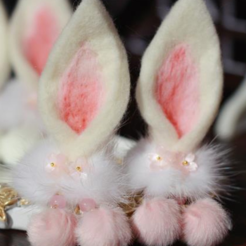 Kẹp Tóc Tai Thỏ Phối Lông Dễ Thương Cho Nữ