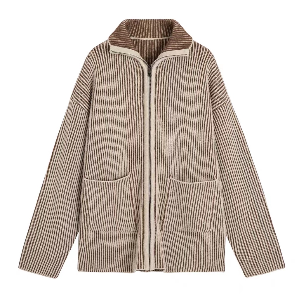 Áo Khoác Cardigan Dệt Kim Phối Khóa Kéo Phong Cách Retro Cho Cặp Đôi
