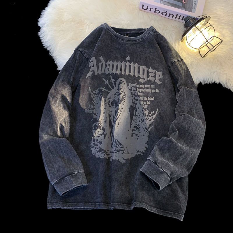 Áo Thun Tay Dài Cổ Tròn Dáng Rộng Phong Cách Âu Mỹ Thời Trang Mùa Thu Cho Nam