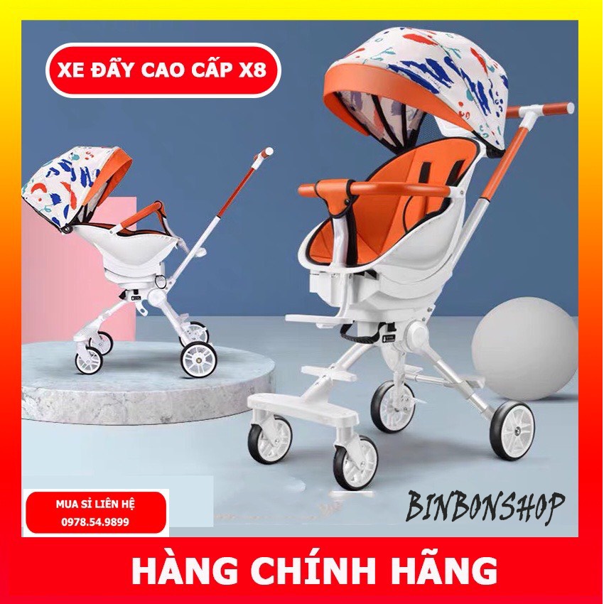 Xe đẩy gấp gọn cho bé X8 Pro đi du lịch, Xe đẩy cho bé 2 chiều ngả 2 tư thế cao cấp bảo hành 12 tháng