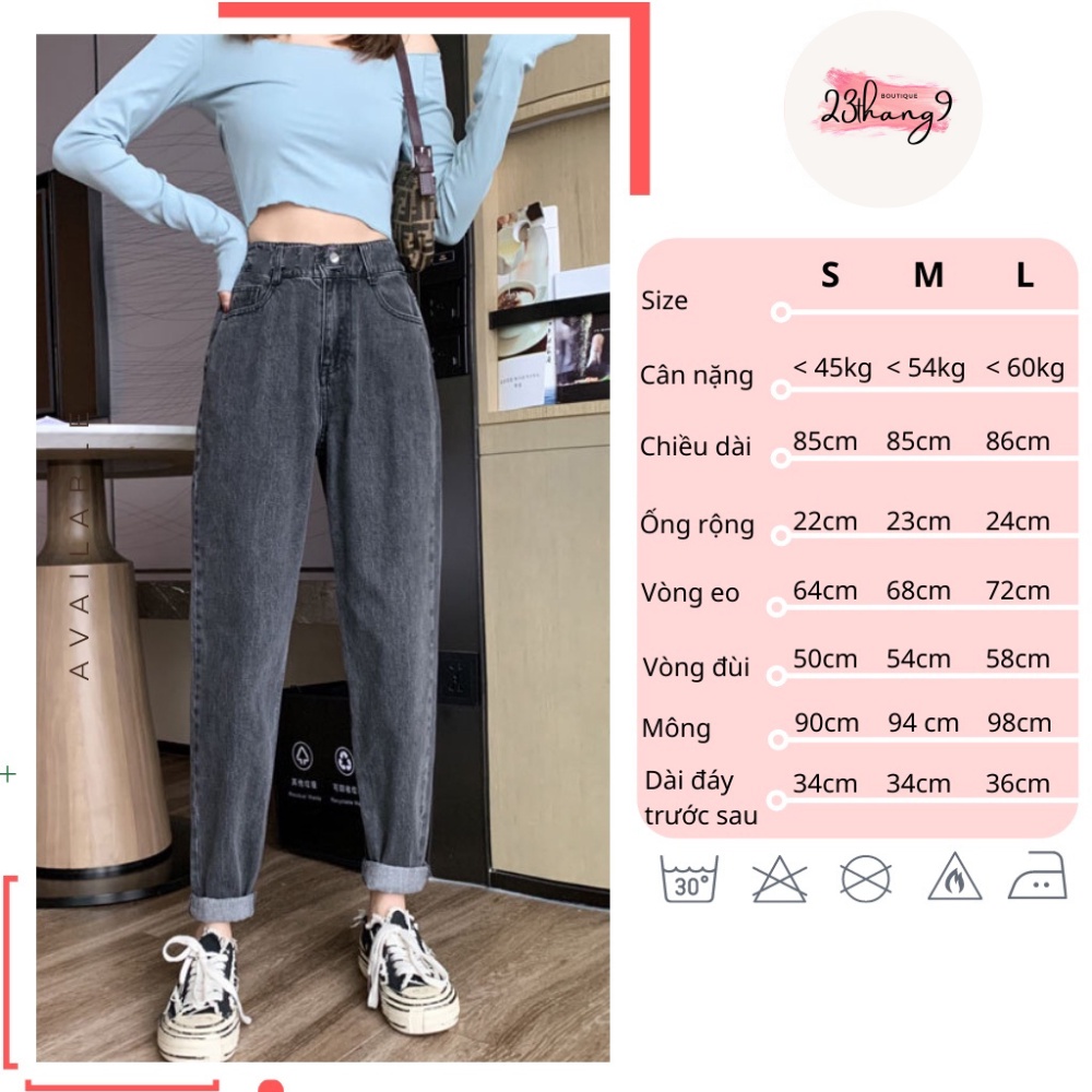 Quần baggy jean nữ , quần bò nữ cạp cao màu xanh màu đen chất bò Quảng Châu mịn dày dặn không phai màu 23thang9 | BigBuy360 - bigbuy360.vn