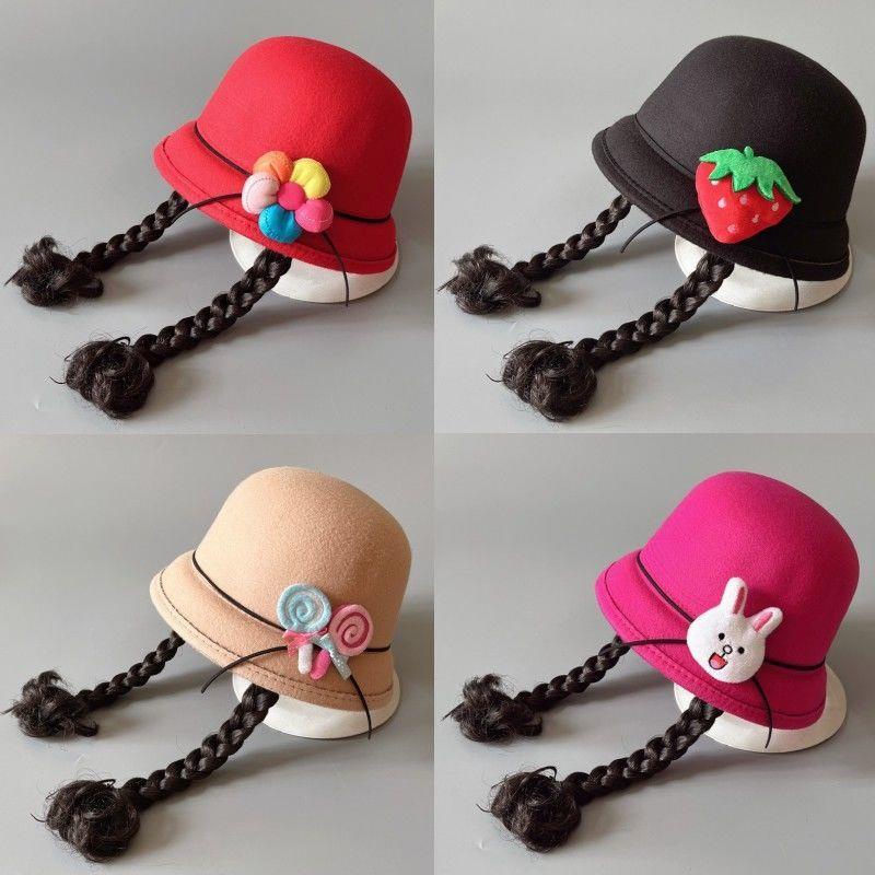 Nón Tai Bèo Vải Len Đính Tóc Giả Siêu Dễ Thương Cho Bé Gái
