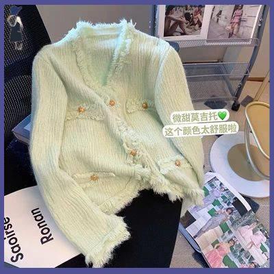 áo dạ tweed nữ áo dạ tweed áo croptop Áo Khoác Cardigan Dệt Kim Cổ Chữ V Dáng Ngắn Thời Trang Mùa Thu 2022 Cho Nữ