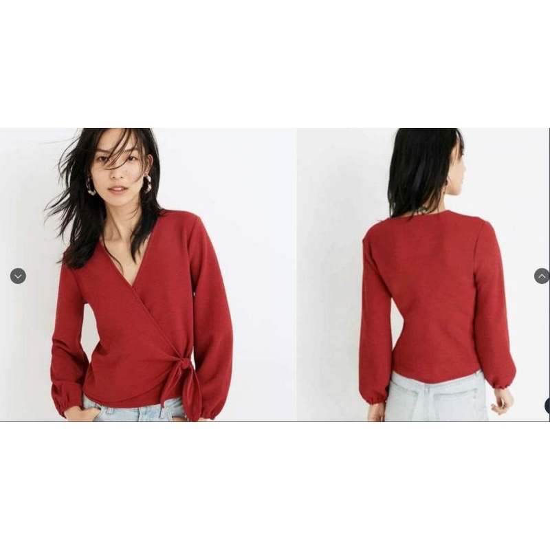 Áo nỉ xốp thắt nơ Madewell Texture Thread crepe wrap top
