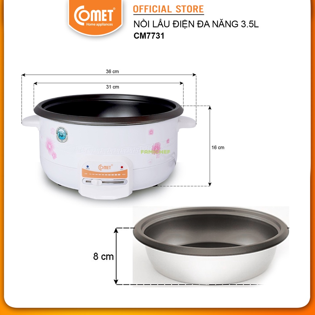 Nồi lẩu điện 3,5L COMET - CM7731 - màu xám