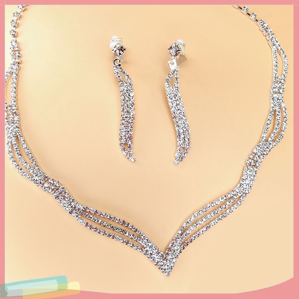 Set 2 Vòng cổ Và Đôi Khuyên Tai Đính Đá Thời Trang Thanh Lịch Dành Cho Nữ