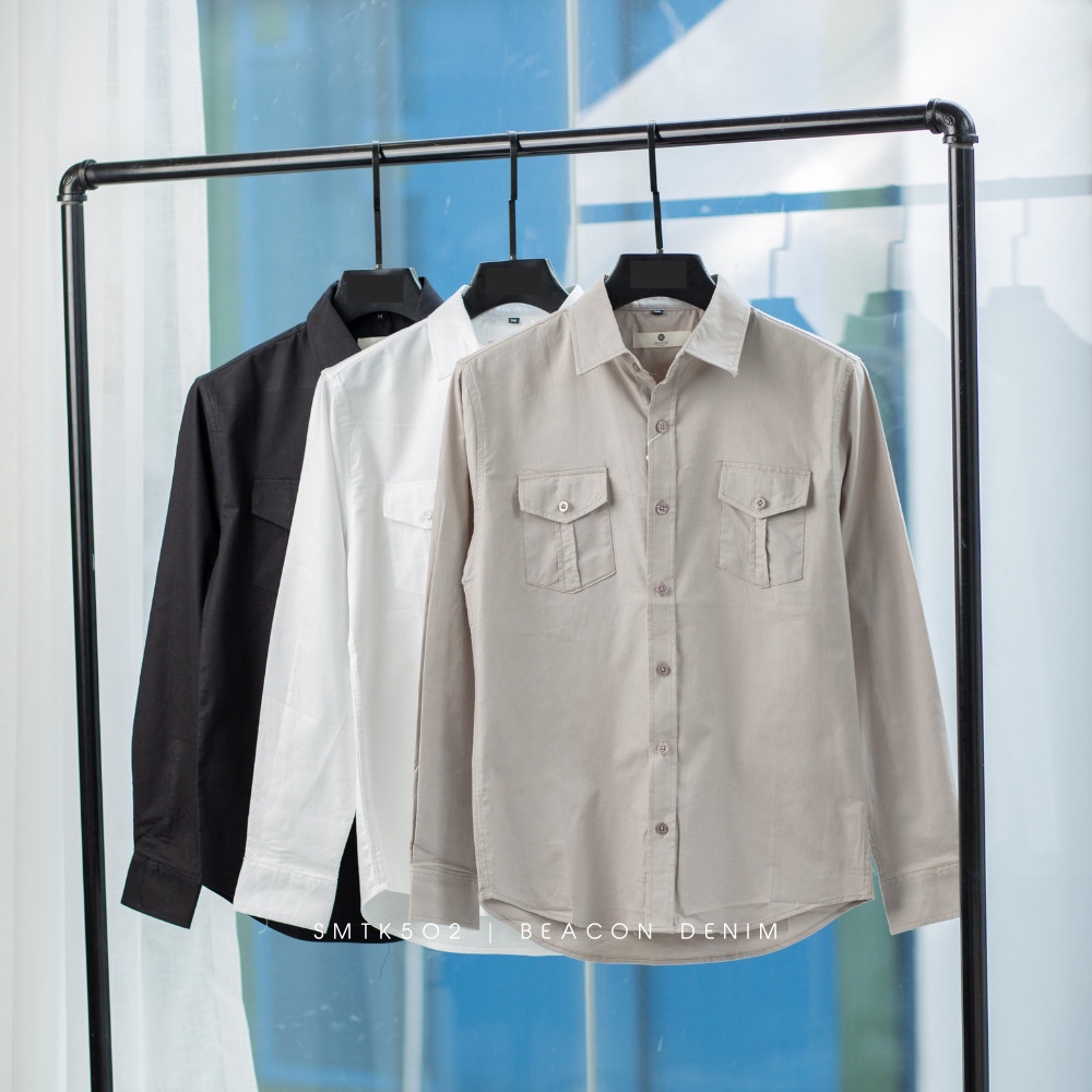 Áo Sơ Mi Nam Thiết Kế Túi Hộp Cotton Thun BEACON DENIM Form Thường SMTK502