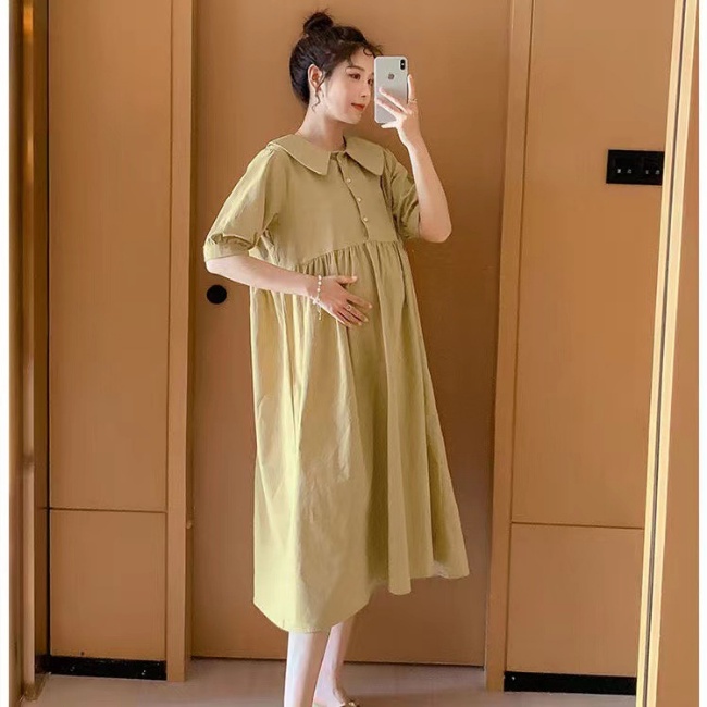 Váy bà bầu mùa hè Larosa phong cách nước ngoài búp bê cổ áo váy dài có cúc MB03