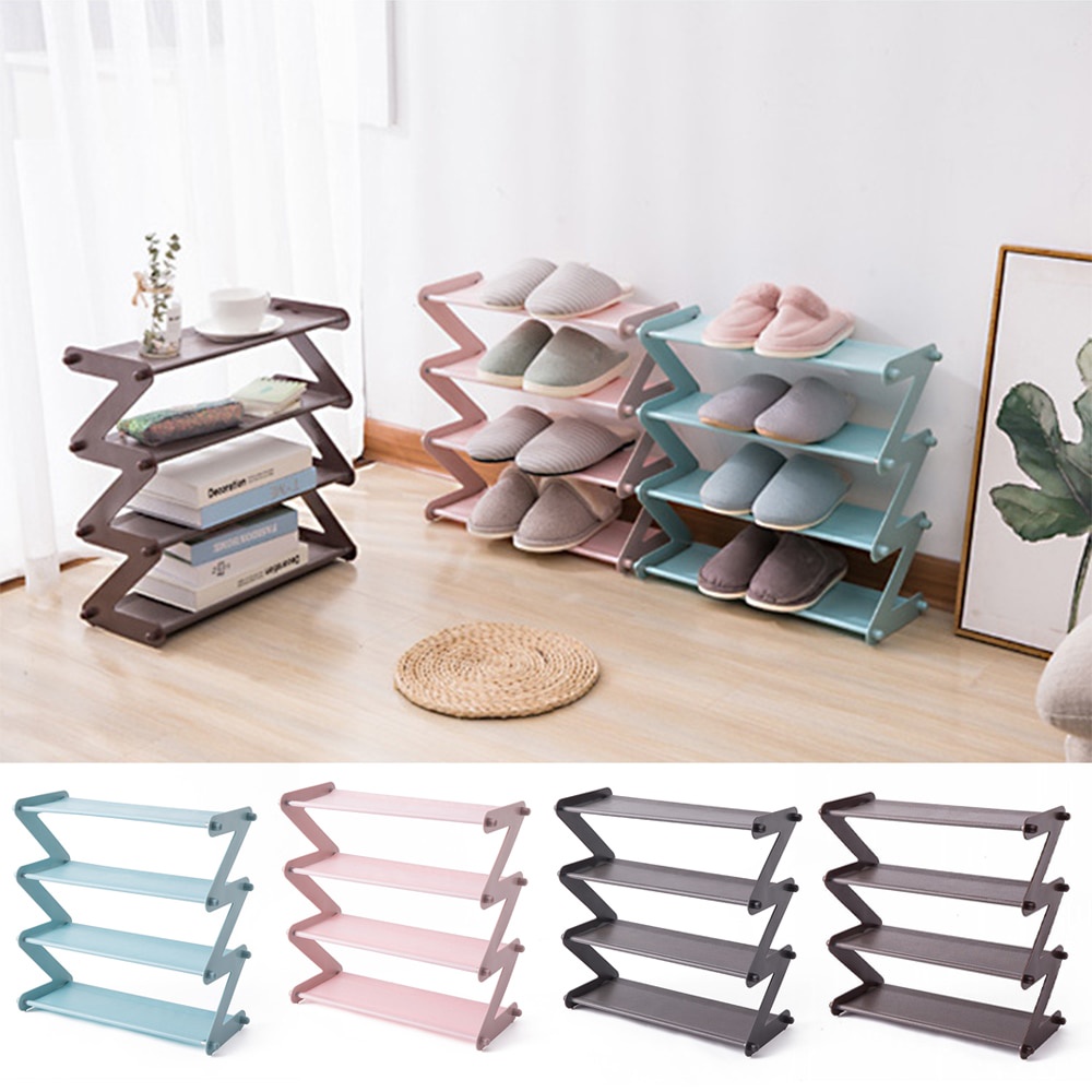Kệ giầy dép 4 tầng lắp ráp Kệ để đồ bằng nhựa lắp ghép cao 4 tầng chữ Z tiết kiệm không gian