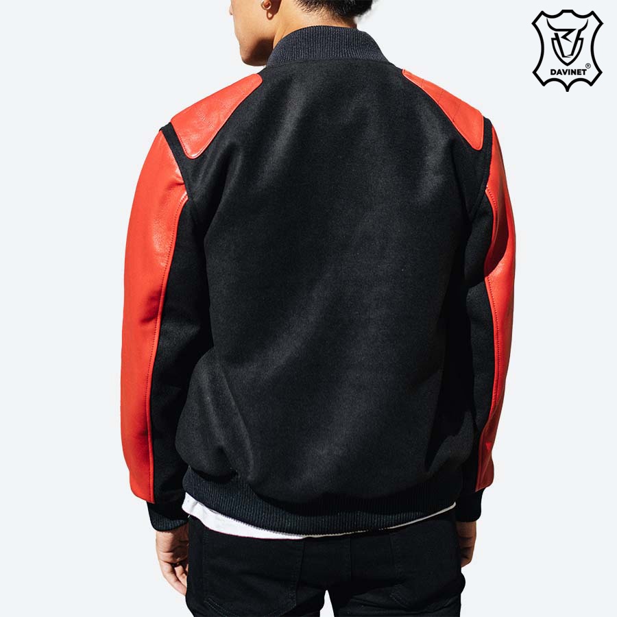 Áo Khoác Varsity Da Xịn DAVINET Am22-04, Da Xịn, Siêu Bền, Mềm Nhẹ, Bảo Hành 5 Năm