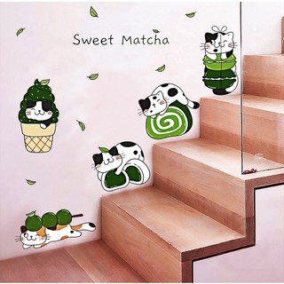 Decal dán tường trang trí mèo matcha