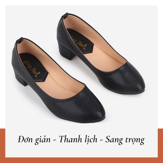 Giày Cao Gót Đế Vuông 3cm Mũi Nhọn Basic Màu Đen Hoàng Thanh G2