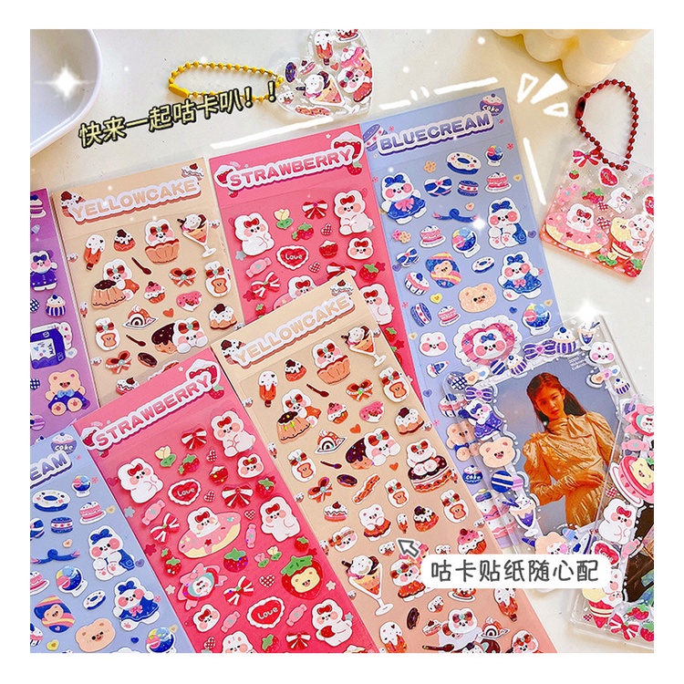 Miếng hình dán sticker gấu thỏ laser dễ thương decor toploader