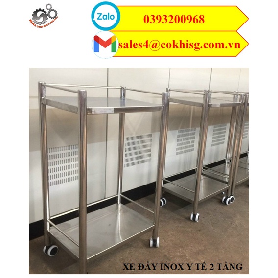 Xe đẩy y tế inox 2 tầng 3 hộc kéo