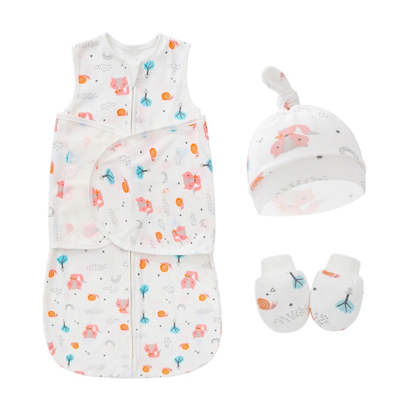 Chăn Quấn Em Bé Bằng Cotton Mềm Mại Chống Chảy Xệ Kèm Găng Tay Tiện Dụng