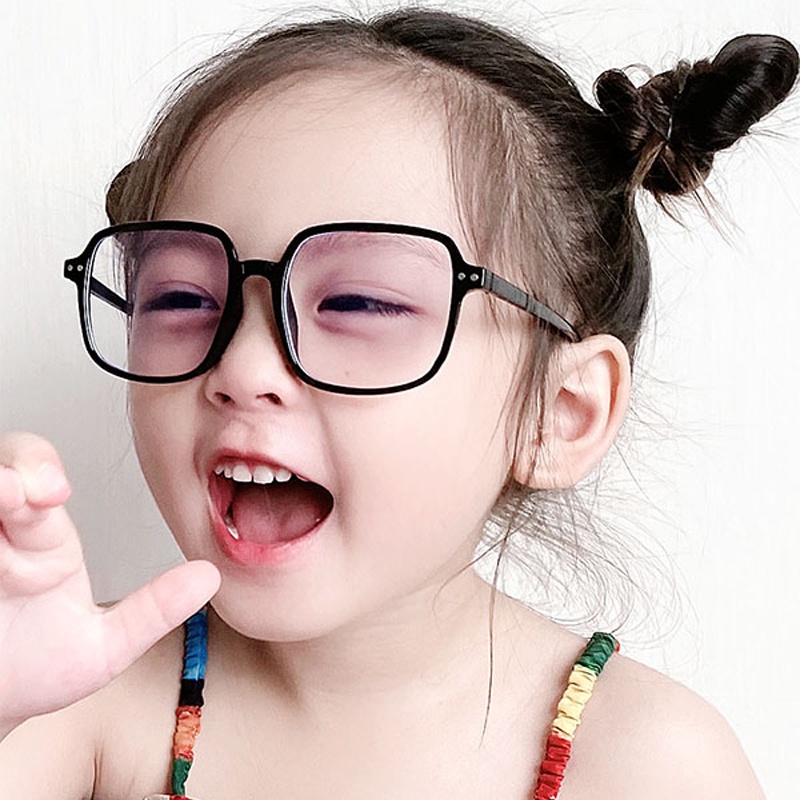 Mắt Kính Gọng Vuông Trong Suốt Phong Cách Retro Cho Bé