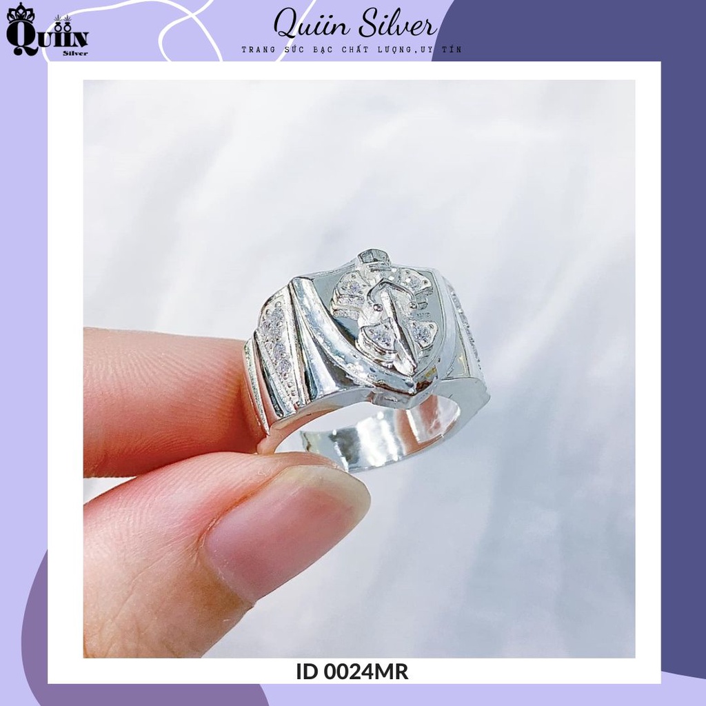 Nhẫn bạc ta, bạc S925 Quiin - Mặt hình thánh giá dành cho nam 0024MR