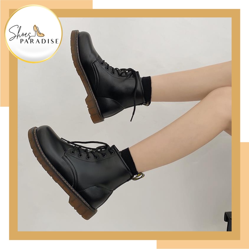 Giày boot nữ trơn cao cấp giày bốt cột dây ullzang cao cổ có sẵn ShoesParadise 1818